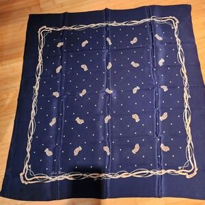 Vintage Ginnie Johansen Silk Blue Scarf with Light Pink Paisley Design